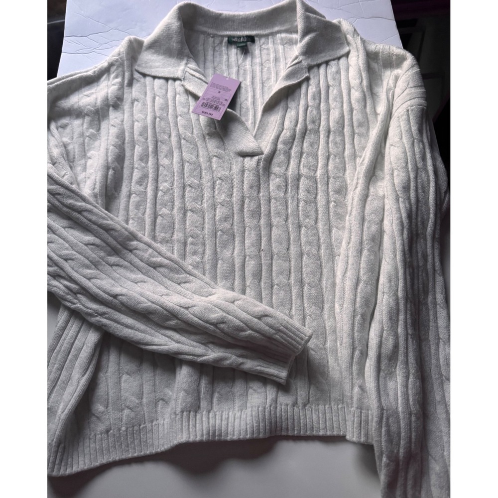 Wild Fable Womens Gray Cable Knit Polo Sweater V-Neck Long Sleeve Size S NWT